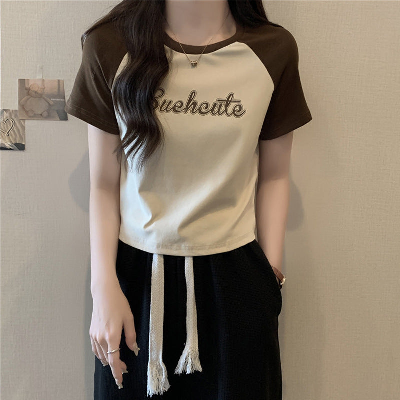 Femme Kontrast Ærme Grafik T-Shirt Stilla