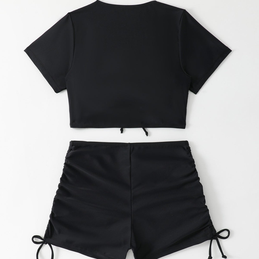 Femme Stylish Sports Crop Top og Højtaljet Kort Badetøj Stilla