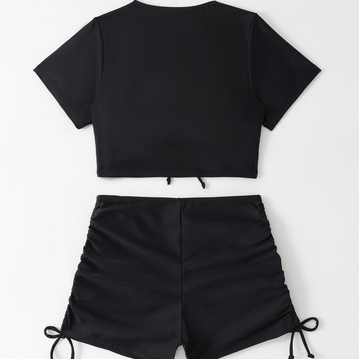 Femme Stylish Sports Crop Top og Højtaljet Kort Badetøj Stilla