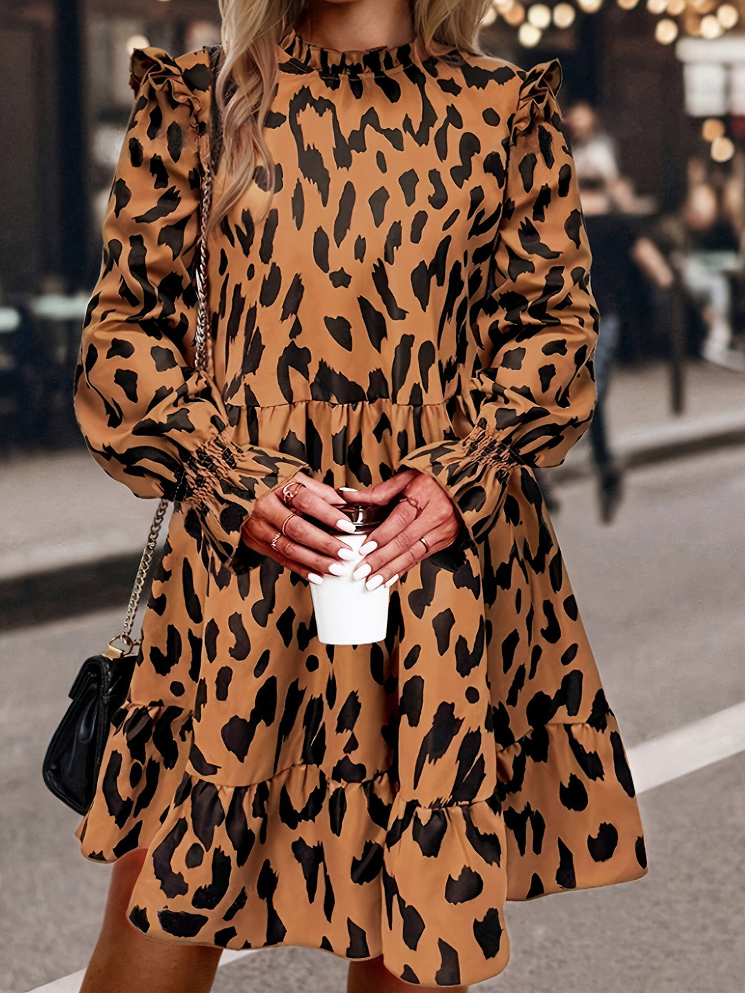 Femme Elegant Gradient Leopardskindsmønster Kjole Stilla