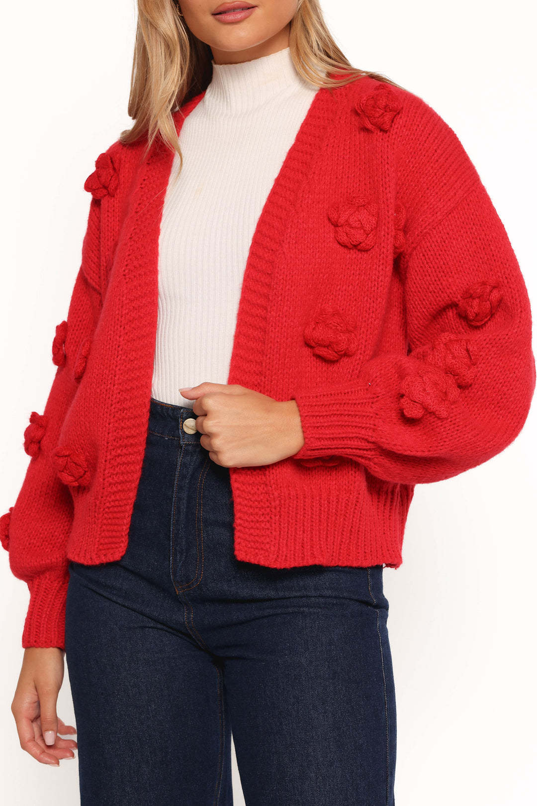 Kvinders cardigan med blomsterdesign og voluminøse ærmer Stilla