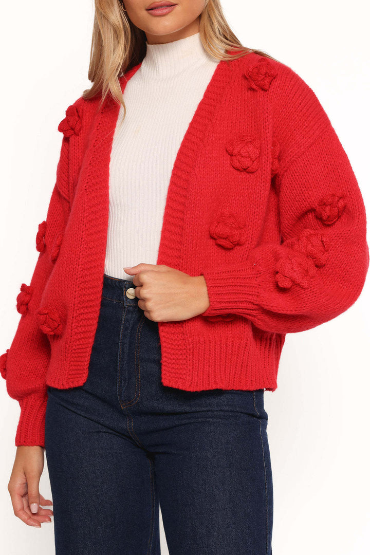 Kvinders cardigan med blomsterdesign og voluminøse ærmer Stilla