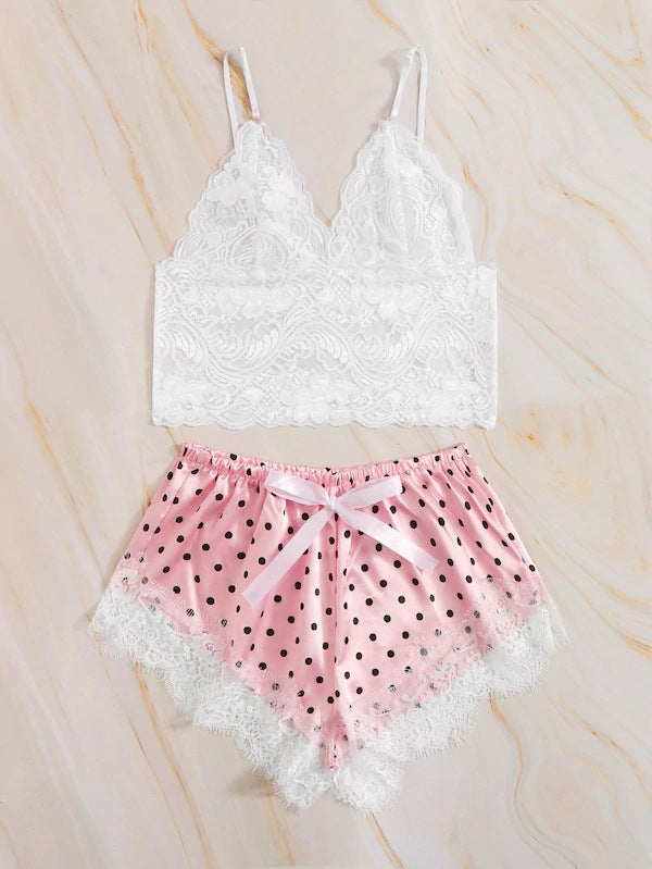 Dame-spids-cami-og-polkadots-shorts-sæt Stilla