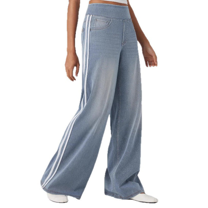 Damer Bredskårne Denim Bukser med Sidestribe Stilla