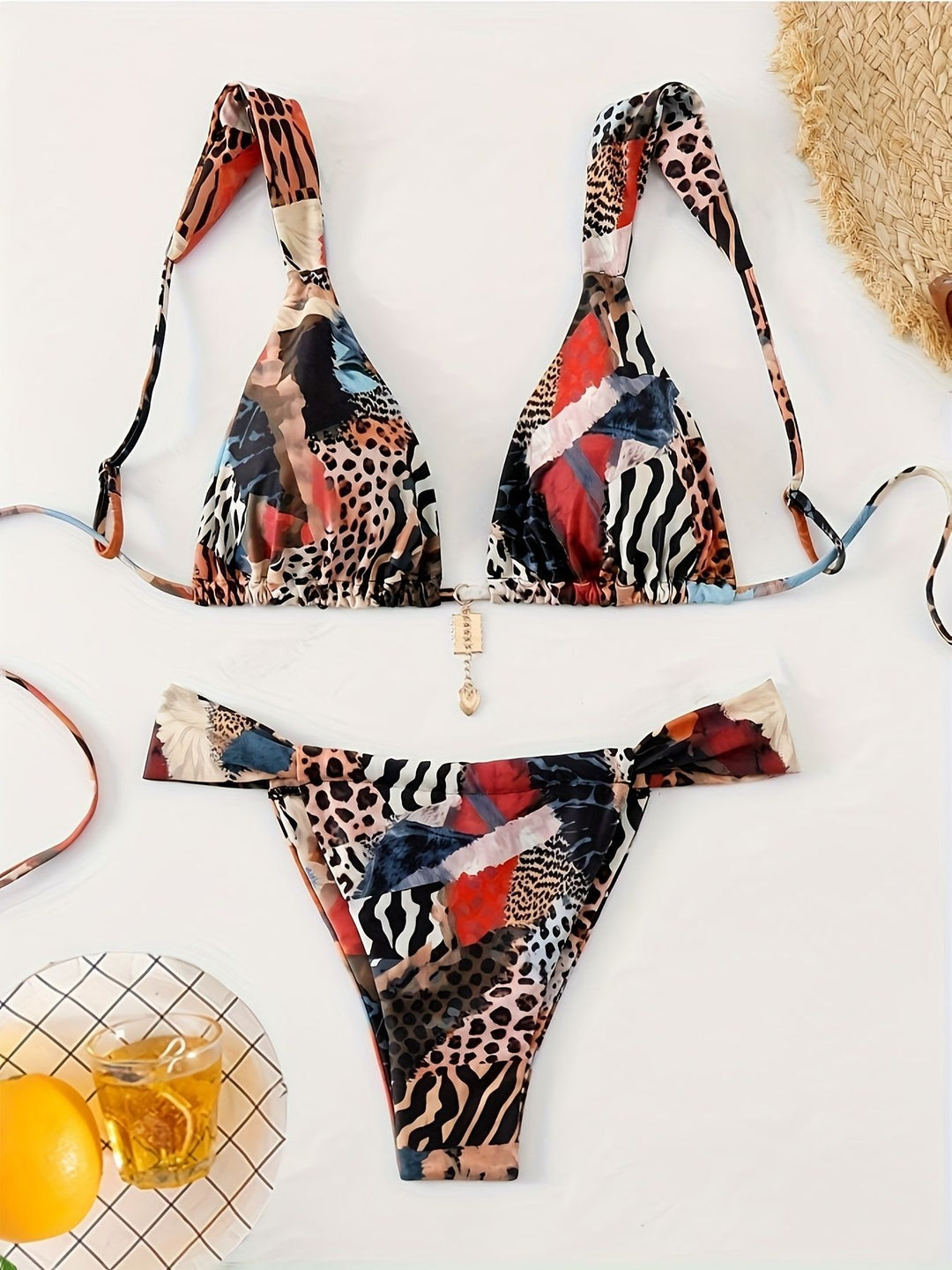 Dame Triangel-Bikini med legende patchwork-mønster Skovae