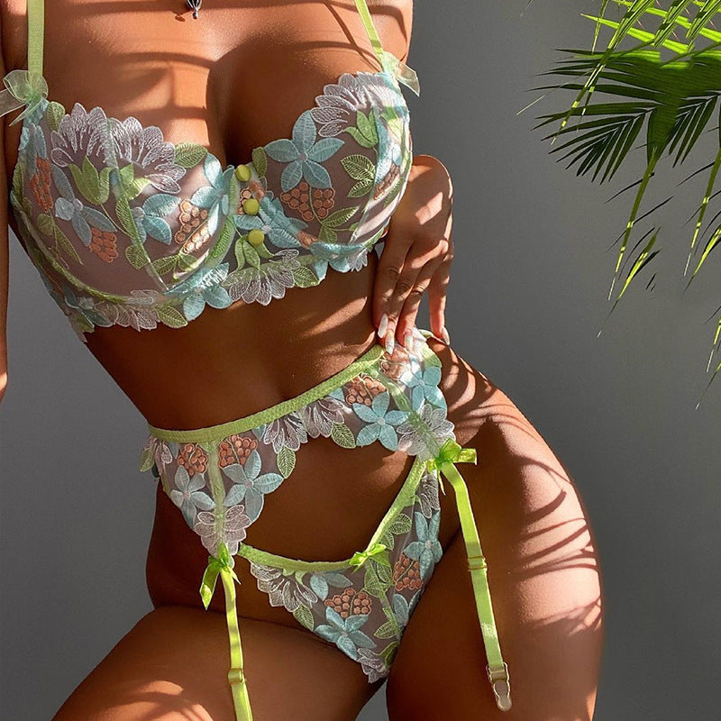 Kvinder Blomster Spids Bralette og Strømpeholder Sæt Stilla