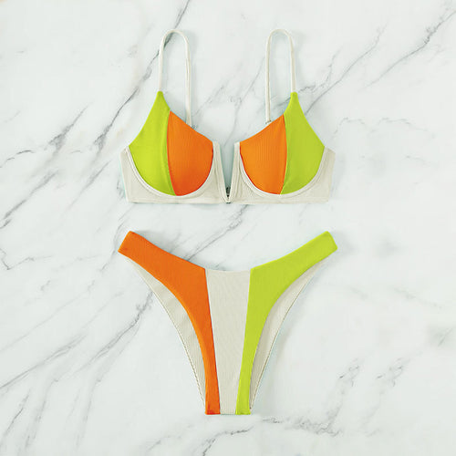 Dame To-delt Bikini-sæt med tredobbelt design og høj benudskæring Skovae