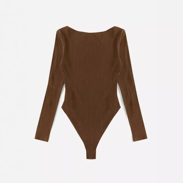 Dame Langærmet Bodysuit i struktureret bomuld Stilla