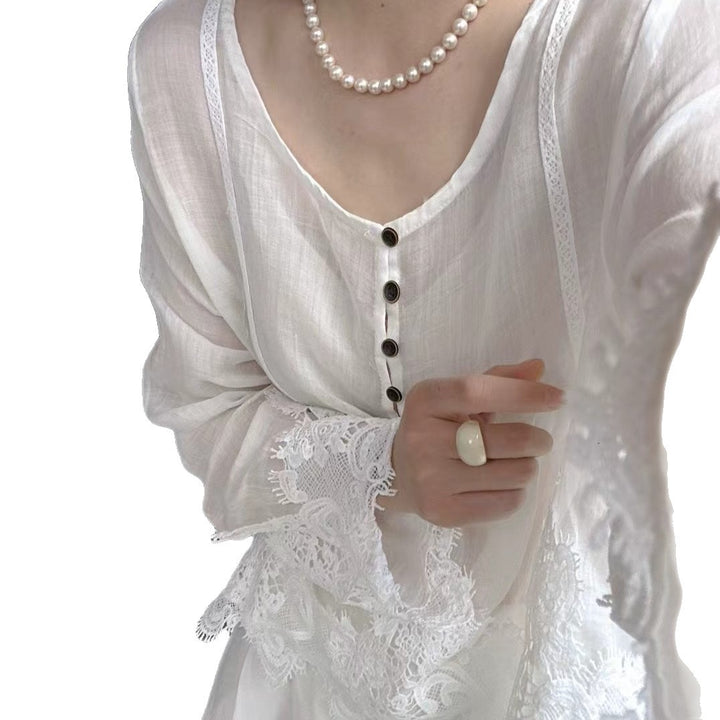 Dame Dekorativ Blonde Bluse Stilla