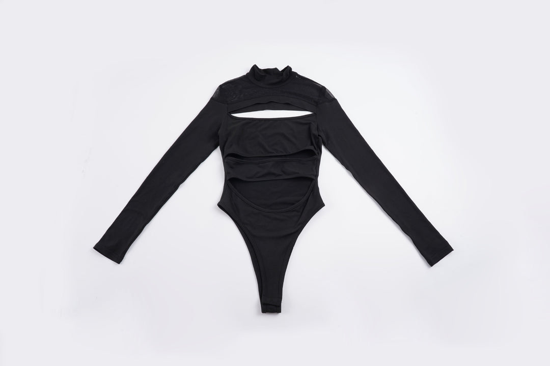 Dame Langærmet Bodysuit med raffineret cut-out design og elegant ståkrave Skovae