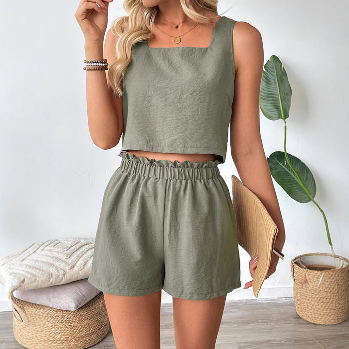 Dame mode Crop-Top og Shorts sæt med elastisk talje Stilla