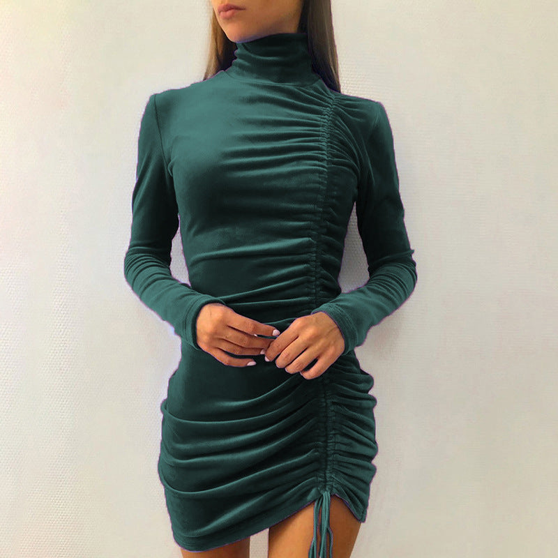 Dame Langærmet Rynket Bodycon Kjole Stilla