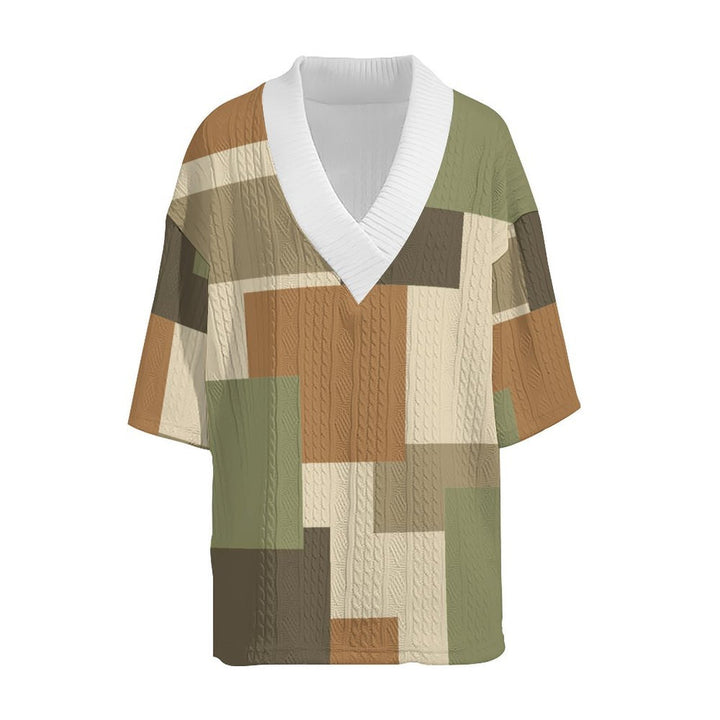 Herre afslappet kombination af V-hals T-shirt og shorts i moderne patchwork-design Stilla