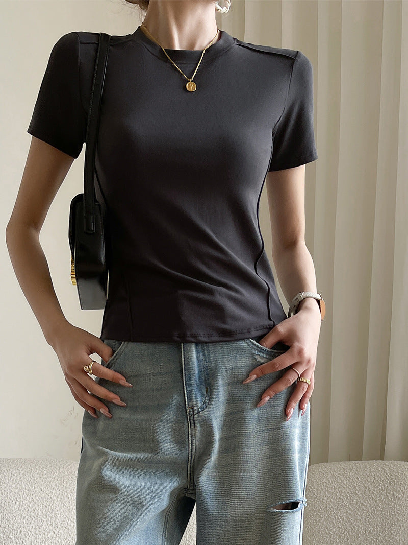 Dame figursyet T-shirt med kort arm og elastisk materiale Stilla