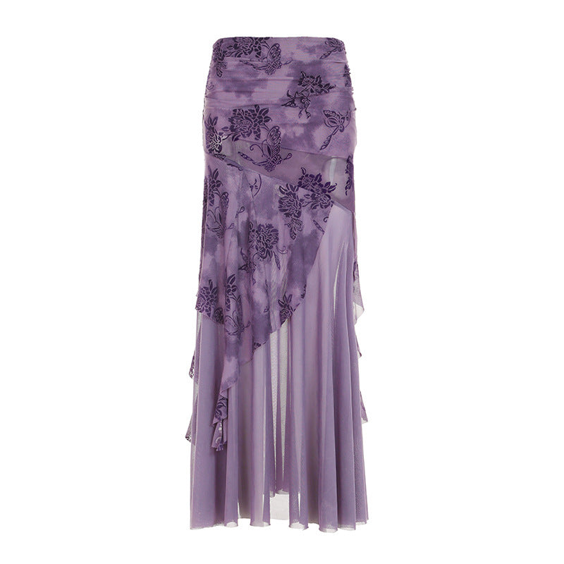 Dame Maxi-nederdel med blomstret design og asymmetrisk snit Skovae