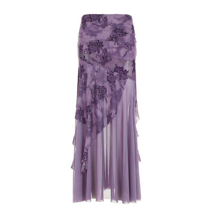 Dame Maxi-nederdel med blomstret design og asymmetrisk snit Skovae