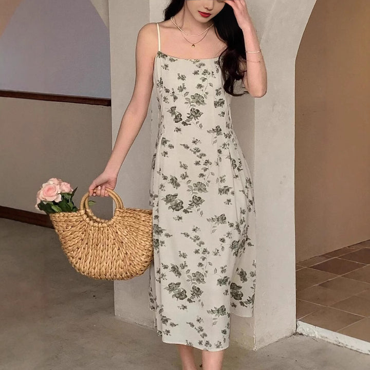 Dame blomsterprint A-linie midi kjole Stilla