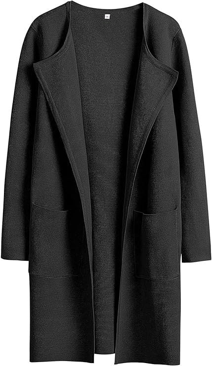 Dame Oversized Strikjakke med åbne front og praktiske lommer Stilla