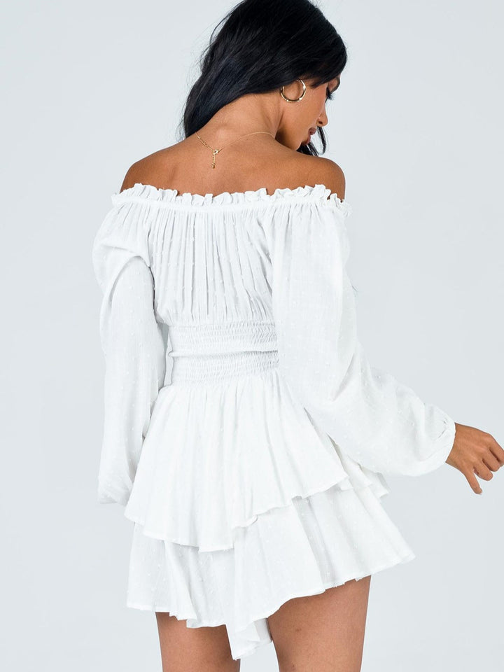 Dame Off-Shoulder Minikjole med Rynker og ballonformede ærmer Stilla