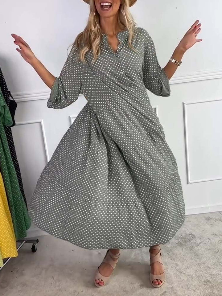 Dame maxikjole med prik-design og voluminøs skæring Stilla