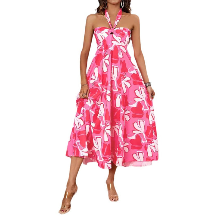 Dame maxi bustier kjole med blomsteraccenter og elastisk top Skovae