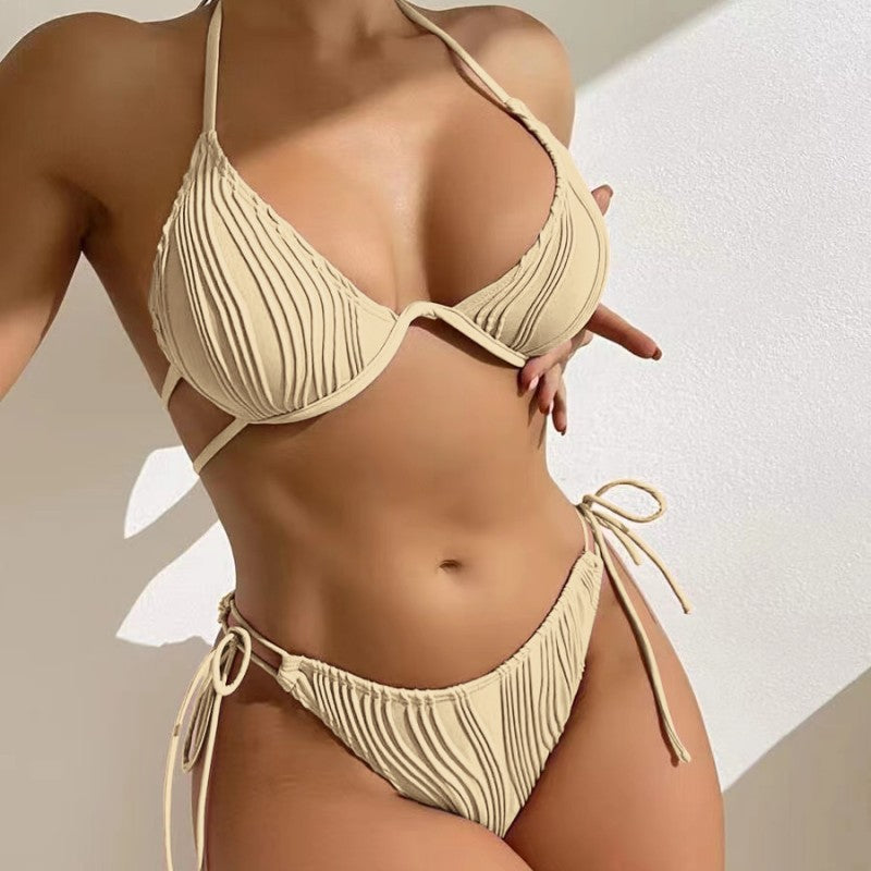 Femme Ribbede Trekant-Bikini-Sæt Stilla