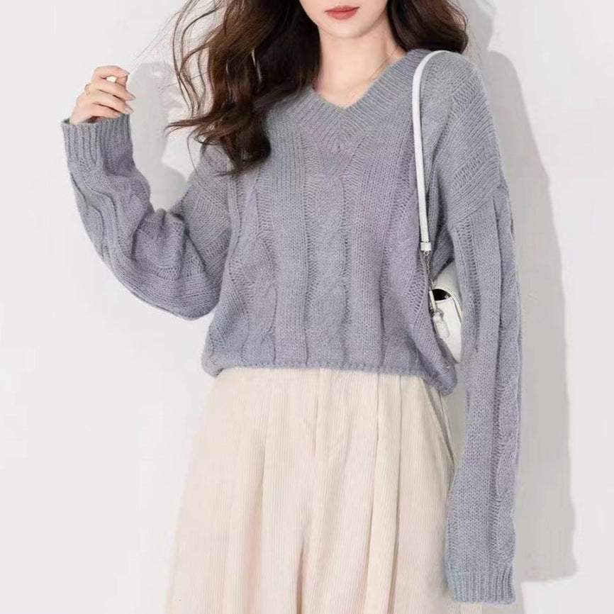 Femme Kabelstrik V-Hals Pullover Stilla