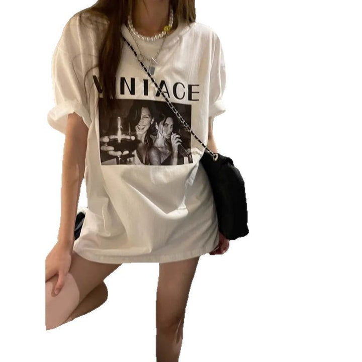 Dame T-shirt med unikt vintage foto design Stilla