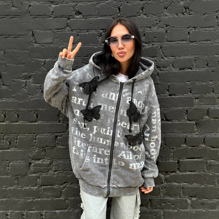 Kvinders oversized hoodie-jakke med unikt print Stilla