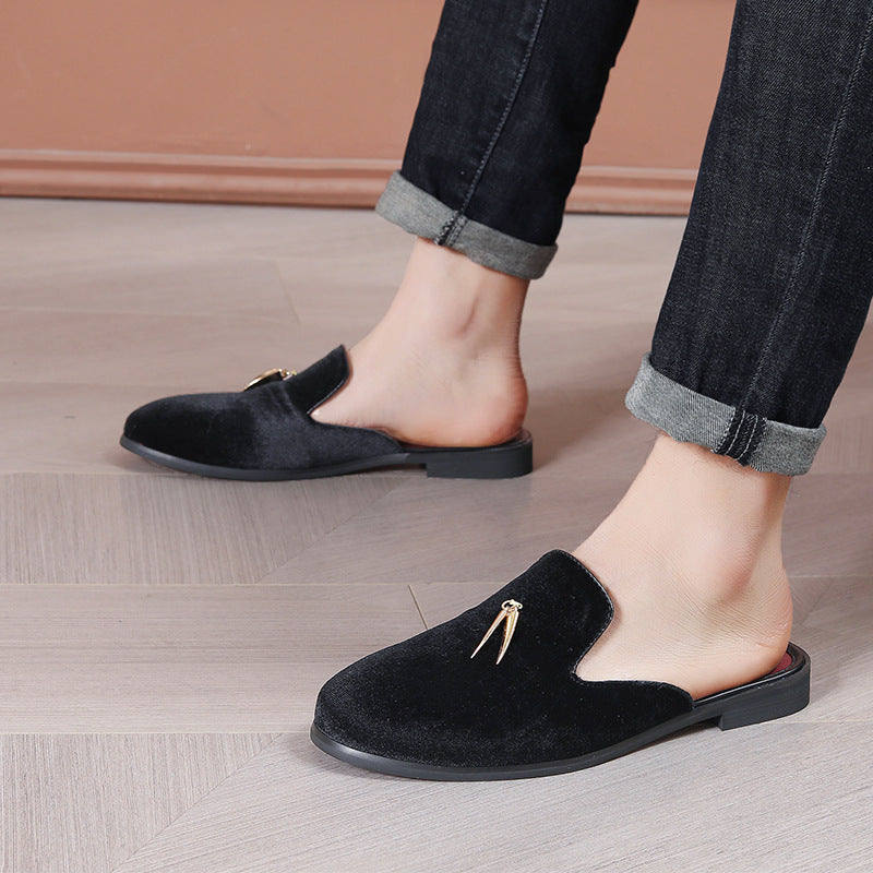 Femme Elegante Åben Ryg Samt Slides Stilla