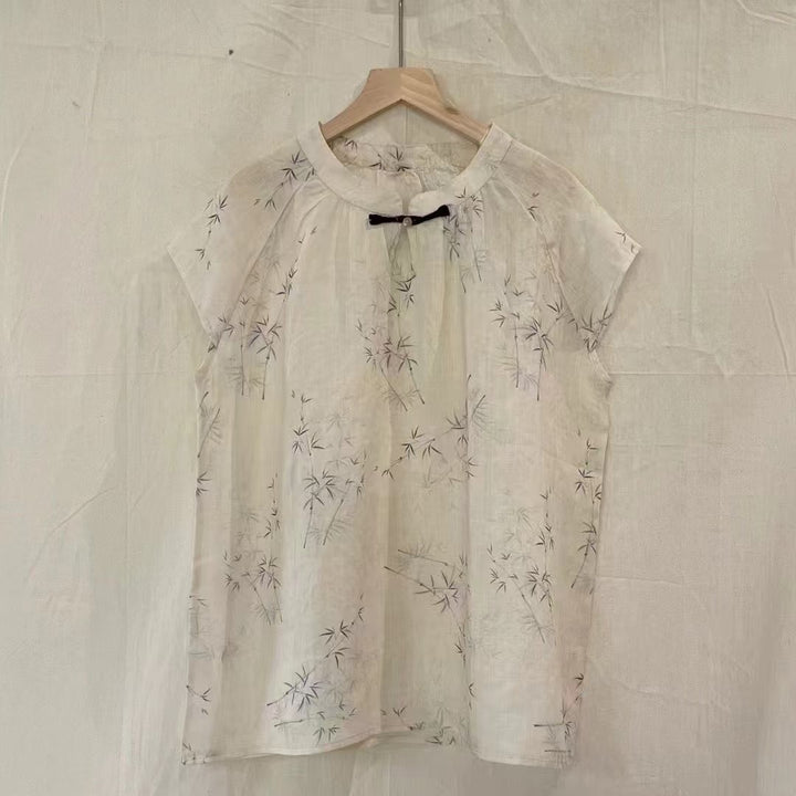 Dame Floral Print Kortærmet Bluse med Sløjfedetalje Stilla