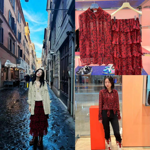 Damebluse med raffinerede flæser og blomstret design Stilla