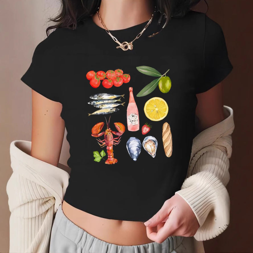 Dame Crop-T-shirt med sporty Los Angeles design Skovae