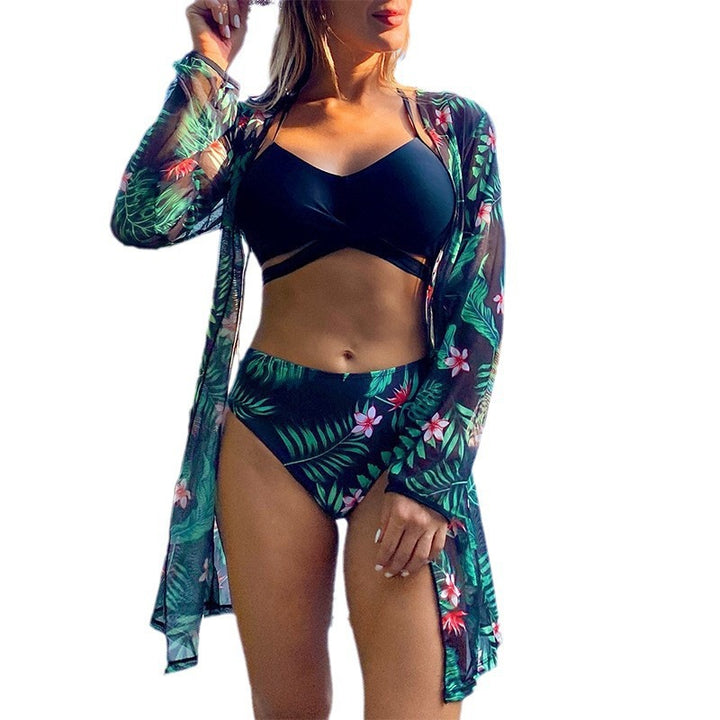Dame Bikini sæt med blomsterdesign og bredt cover-up Skovae
