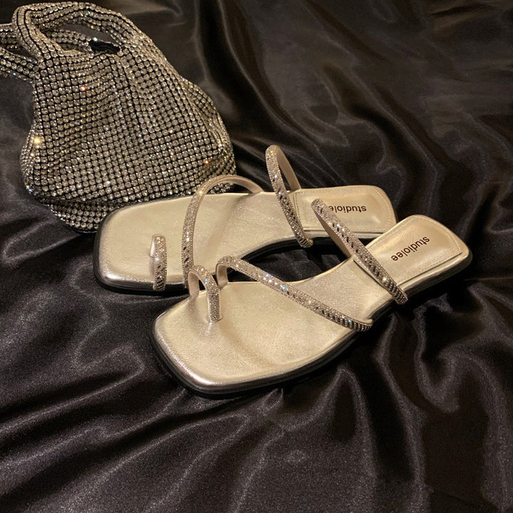 Dame elegante remsandaler med strassaccenter Stilla
