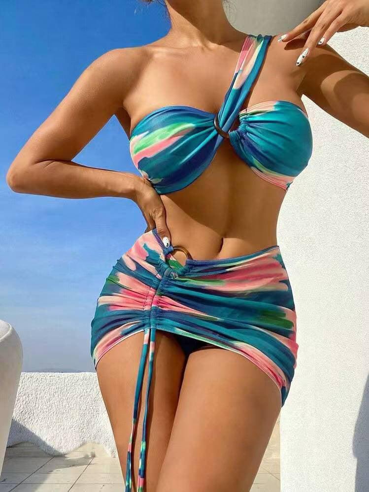 Dame Bandeau-bikini-sæt med sexy knude-detalje og justerbar nederdel Stilla