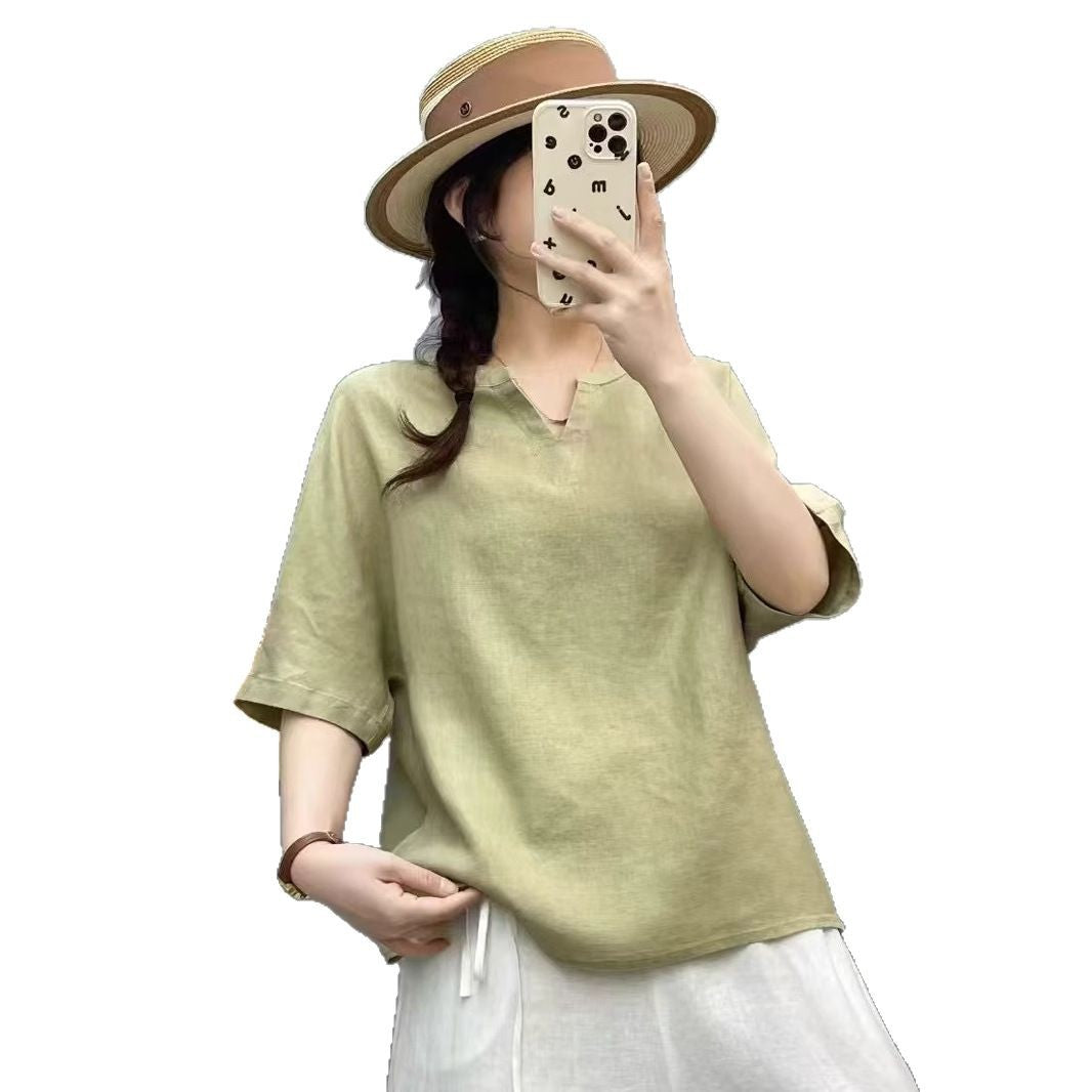 Femme Let V-Udskæring Linned Top Stilla