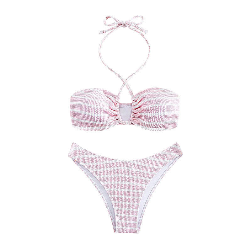 Damer Push-Up Bikini med justerbare stropper og moderigtigt stribedesign Skovae