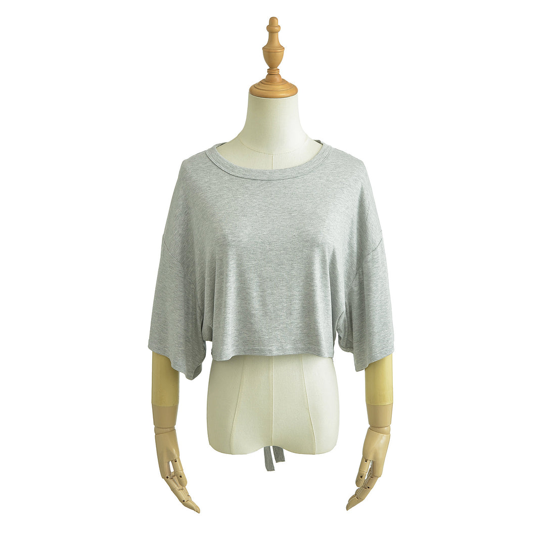 Dame cropped T-shirt med afslappet snit og bundet detalje Stilla