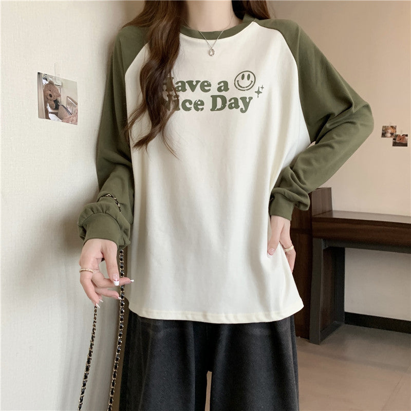 Dame Casual Graphic Raglan Ærmer Top Stilla
