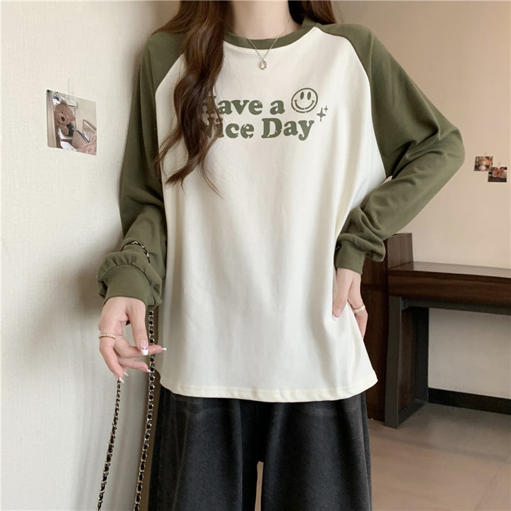 Dame Casual Graphic Raglan Ærmer Top Stilla