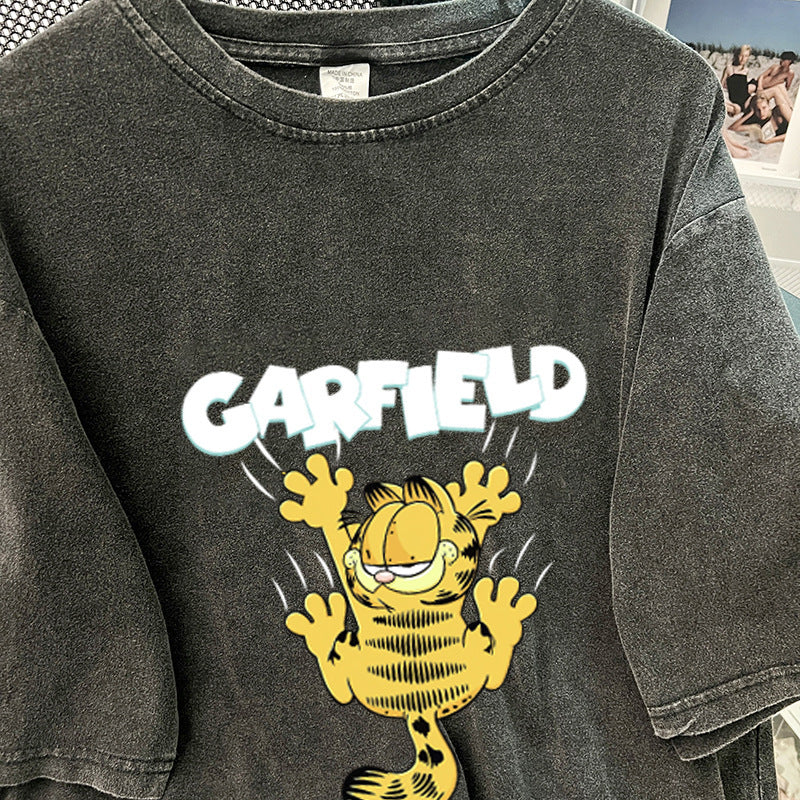 Dame T-shirt med kreativ Garfield-print og afslappet oversized pasform Stilla