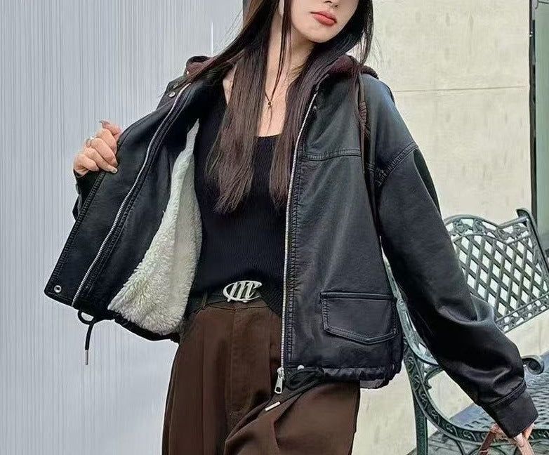 Damer casual faux læderjakke Stilla