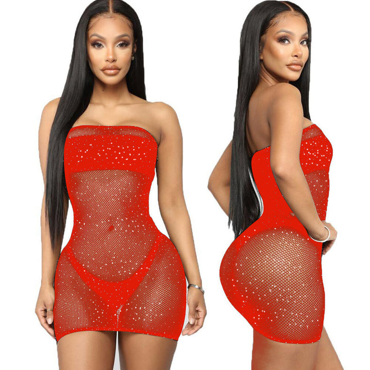 Dame gennemsigtig strass-mesh-minikjole Stilla