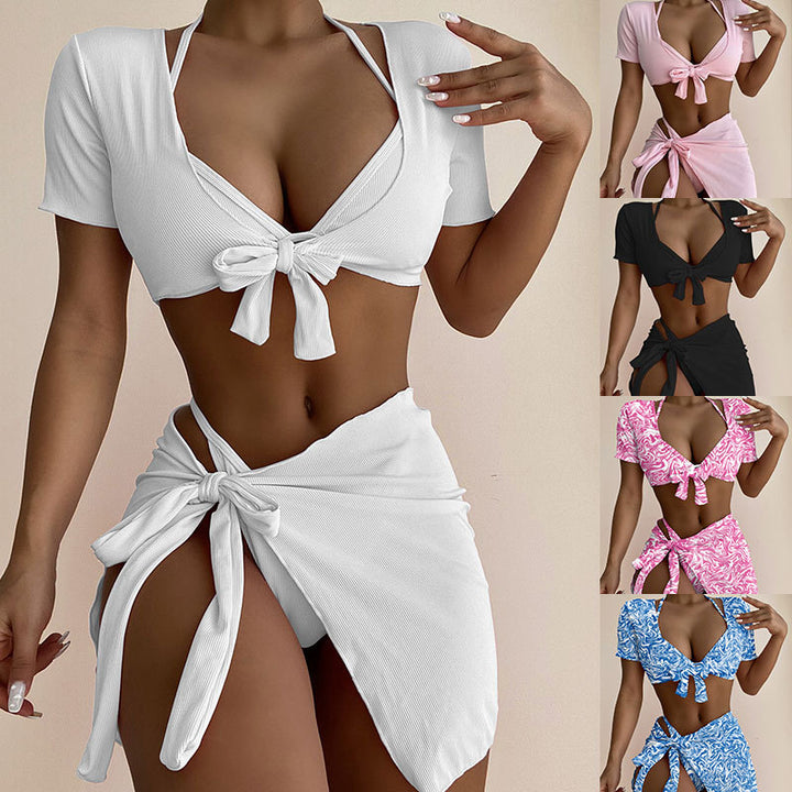 Femme Chic Slips-Front Crop Top og højt liv nederdel sæt Stilla