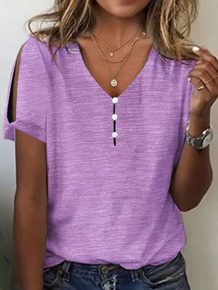Dame Glitrende V-Pullover Bluse Skovae