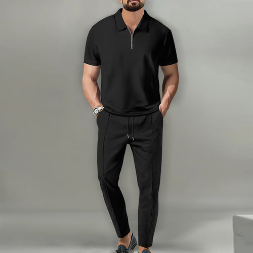 Herrer sporty kortærmet skjorte med moderne lynlås og elegant bukser Stilla