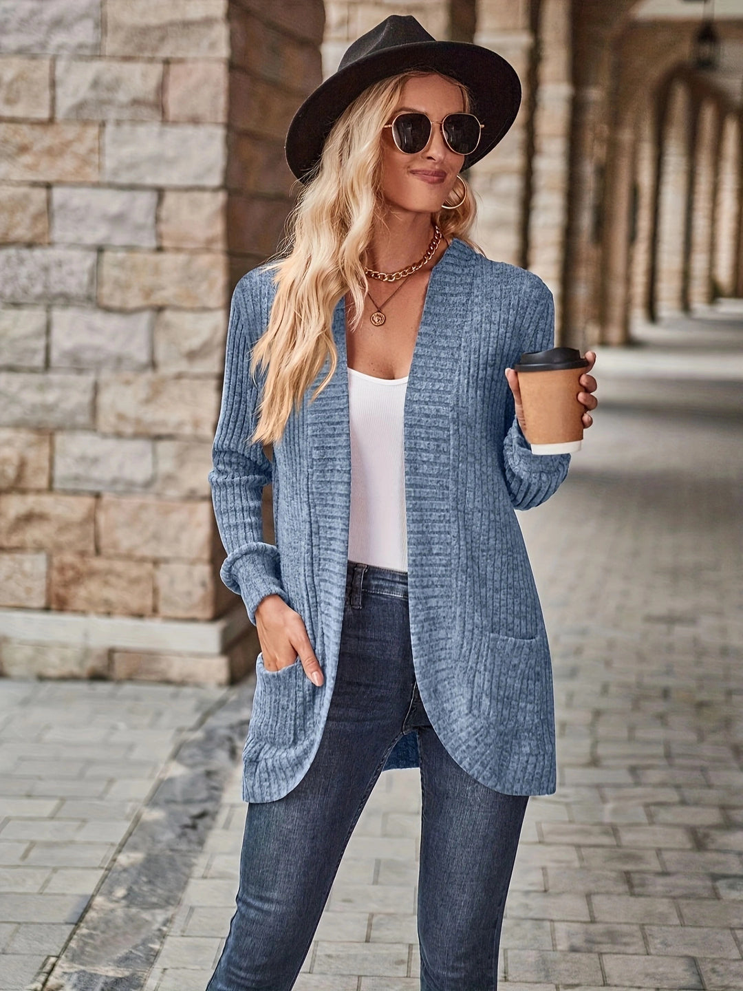 Dame Langærmet Strikcardigan med asymmetrisk Snit Stilla