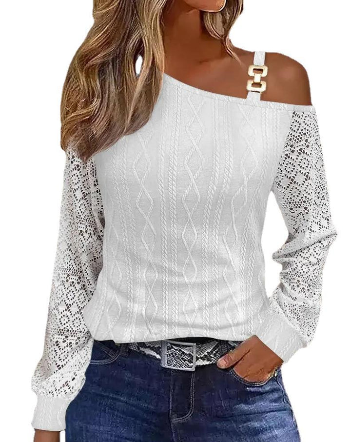 Dame Off-Shoulder Bluse med grafisk mønster og moderne bånddetaljer Stilla