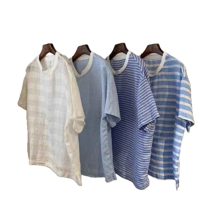 Femme Afslappet Pasform Stribet Linned T-Shirt Stilla